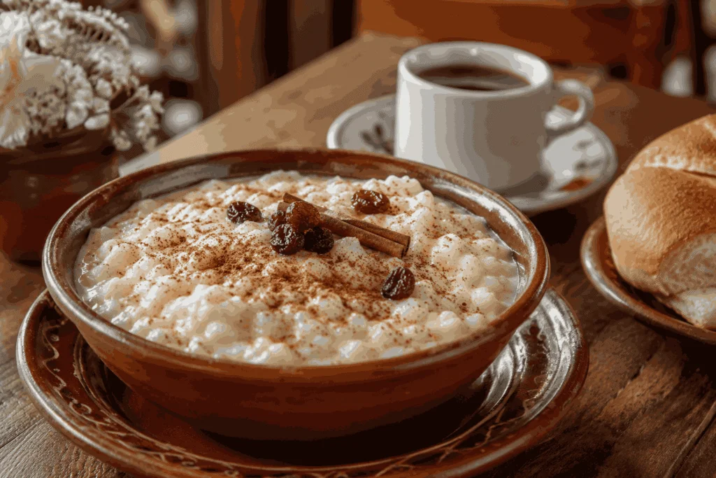 Traditional Bolivian arroz con leche served with cinnamon in London.