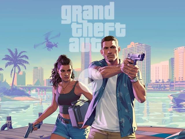 GTA 6 official artwork showing the main protagonists Lucia and Jason.